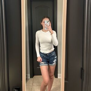 American Eagle Outfitters Dark Blue Distressed Jean Shorts